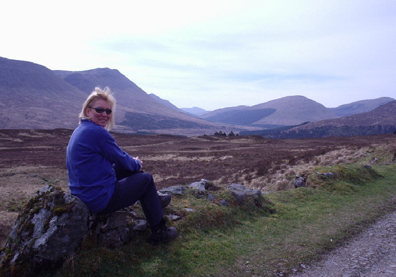 Shirley looking down Glen Orchy
